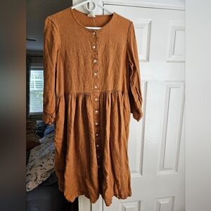 Beaton Linen M Rust Gathered Dress